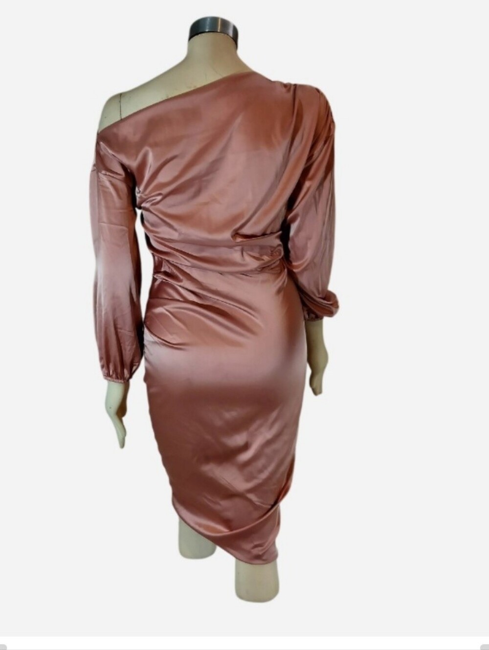 SHEIN Rose Gold One-Shoulder Satin Midi Dress